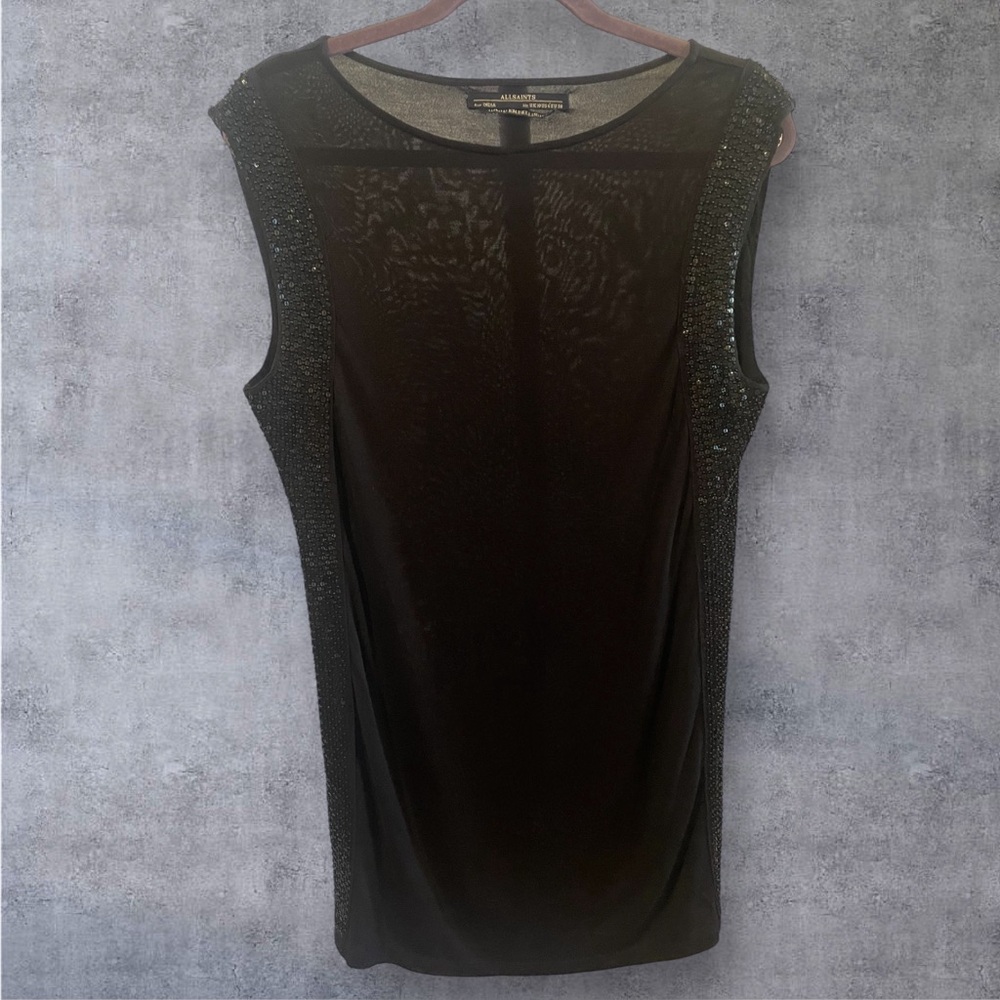 All Saints Black Neela Embellished Dress Size 6